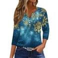 thumbnail image 1 of Womens Fall Tops Christmas 3/4 Sleeve V Neck T Shirts for Women Loose Fit Xmas Tree Snowflake Print Henley T Shirts Dressy Casual Blouse Fall Tops Half Sleeve Tunic Tops, 1 of 5