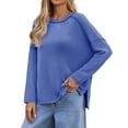 thumbnail image 1 of Womens Fall Tops, Comdrip Womens Long Sleeve Shirts Oversized Fall Ribbed Side Slit Tops Casual Textured Loose Fit Sweaters Tees Casual Womens Tops Blue S, 1 of 3