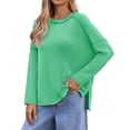 thumbnail image 1 of Womens Fall Tops, Comdrip Womens Long Sleeve Shirts Oversized Fall Ribbed Side Slit Tops Casual Textured Loose Fit Sweaters Tees Casual Womens Tops Green L, 1 of 3