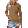 thumbnail image 1 of Womens Fall Tops Comtable Solid Lapel Button Long Sleeve Relaxed Fit Pairing With Jean Ladies Casual Blouse,Khaki,XS, 1 of 3