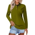 thumbnail image 1 of Womens Fall Tops Comtable Solid Lapel Button Long Sleeve Relaxed Fit Pairing With Jean Womens T Shirts,Army Green,XL, 1 of 3