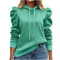 thumbnail image 1 of Womens Fall Tops Fashion Puff Long Sleeve Hoodie Shirts Casual Loose Solid Color Drawstring Sweatshirts for Outdoor Green L, 1 of 6