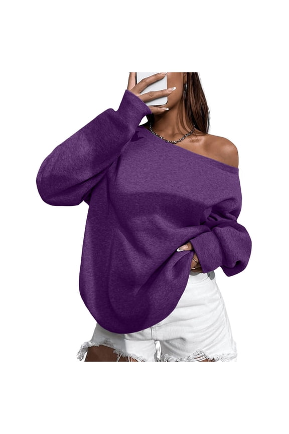 Womens Fall Tops Long Sleeve Off The Shoulder Sweatshirts Drop Shoulder Pullovers Clothes Womens T Shirts Dressy Casual Purple M