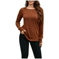 thumbnail image 1 of Womens Fall Tops Long Sleeve Rib-knit Round Neck Plain Pullover Casual T Shirts Tops for Winter Trendy 2025 (XL, Brown), 1 of 7