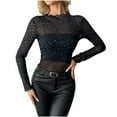 thumbnail image 1 of Womens Fall Tops Sevevn Women Mesh Tops Rhinestone Tops Long Bell Sleeve Blouses Glitter Shirts Clubwear Outfits S-XXL, 1 of 8