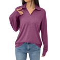 thumbnail image 1 of Womens Fall Tops Women's Fashion Solid Color Lapel Long Sleeve With Pocket Loose T-Shirt Top, 1 of 4