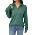 thumbnail image 1 of Womens Fall Tops Women's Fashion Solid Color Lapel Long Sleeve With Pocket Loose T-Shirt Top, 1 of 4