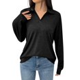 thumbnail image 1 of Womens Fall Tops Women's Fashion Solid Color Lapel Long Sleeve With Pocket Loose T-Shirt Top, 1 of 4