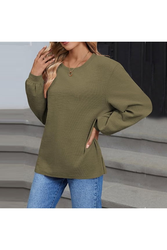 Womens Fall Tops Women's Long-sleeved T-shirts Spring New Women's Fashion Leisure Versatile Commuting Pullover Round Neck T-shirt