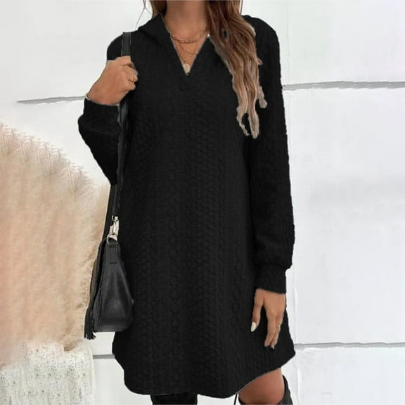 Womens Fall Tops Women's Solid Color Knitted Long Sleeved Hooded Sweatshirt