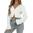 thumbnail image 1 of Womens Fall Trendy Double Zip Up Long Sleeve Soft Knit Light-Weight Cropped Cardigan Sweaters White S, 1 of 7
