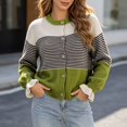 thumbnail image 1 of Womens Fall Trendy Striped Cardigan Sweaters Ruffle Sleeve Button Up Loose Color Block Sweater Coats(Green,M), 1 of 4