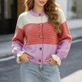 thumbnail image 1 of Womens Fall Trendy Striped Cardigan Sweaters Ruffle Sleeve Button Up Loose Color Block Sweater Coats(Pink,S), 1 of 4