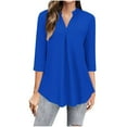 thumbnail image 1 of Womens Fall Tunic Tops, 3/4 Sleeve Shirts for Women Summer Casual Loose Fit Solid Color Notch V Neck Blouses, 1 of 4
