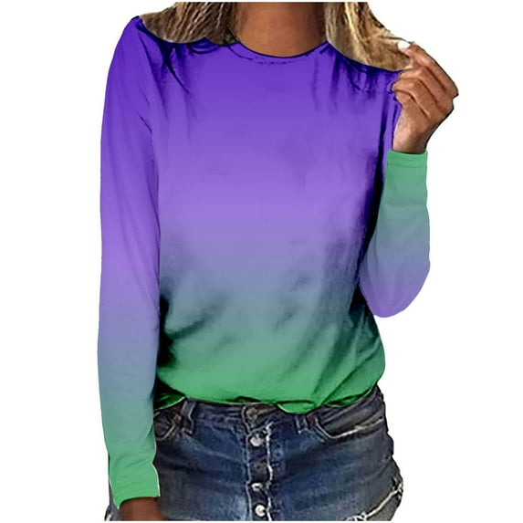 Womens Fall Tunic Tops Crewneck Long Sleeve Casual Shirts Loose Fit Fashion Printed Comfy Blouses Teen Girl Tees Shirts