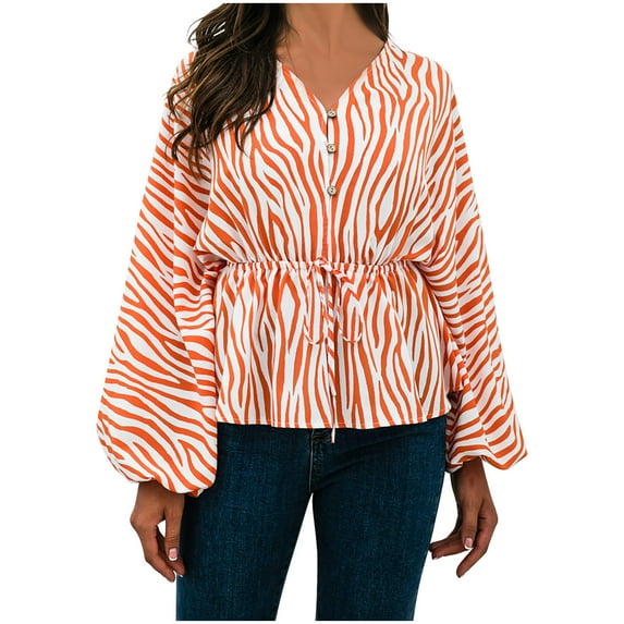 Womens Fall Tunic Tops Henley V Neck Lantern Long Sleeve Blouses Trendy Printed Button Drawstring Tshirts for Leggings