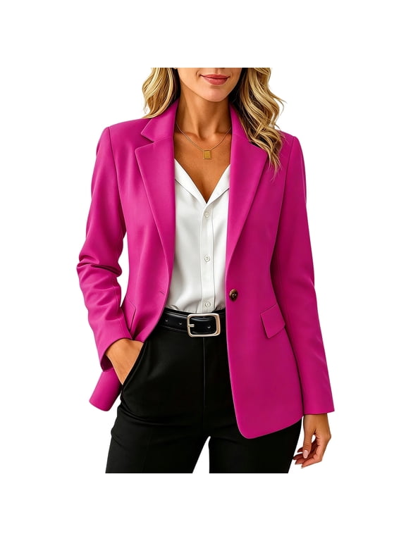 Womens Fall Winter Casual Blazer Jacket Long Sleeve Lapel Suit Coat with Pockets, Open Front Solid Outerwear for office Business Wear S-3XL Hot Pink