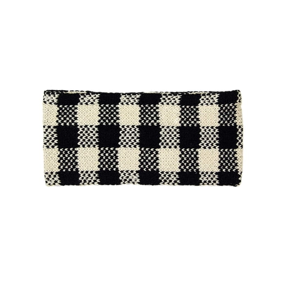 Womens Fall Winter Checkered Knit Headband Black
