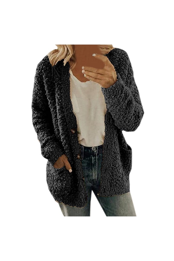 Womens Fall Winter Coats Casual Plus Size Plush Sweater Pockets Outerwear Buttons Cardigan Coat 2022 Trendy Sport Trench Coats Going Out Fashion Dressy Y2k Shacket Jacket Waterproof Windbreaker