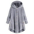 thumbnail image 1 of Womens Fall Winter Coats Plus Size Button Plush Tops Hooded Loose Open Front Cardigan Coat Jacket Shirts Outdoor Lightweight Outerwear Raincoats Casual Pockets Fleece Hoodies Jackets Puffer Coat, 1 of 6