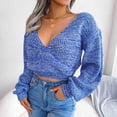 thumbnail image 1 of Womens Fall Winter Colorful Long Sleeve V Neck Open Navel Sweater Plus Size Long Pullover Sweater Blue M, 1 of 8