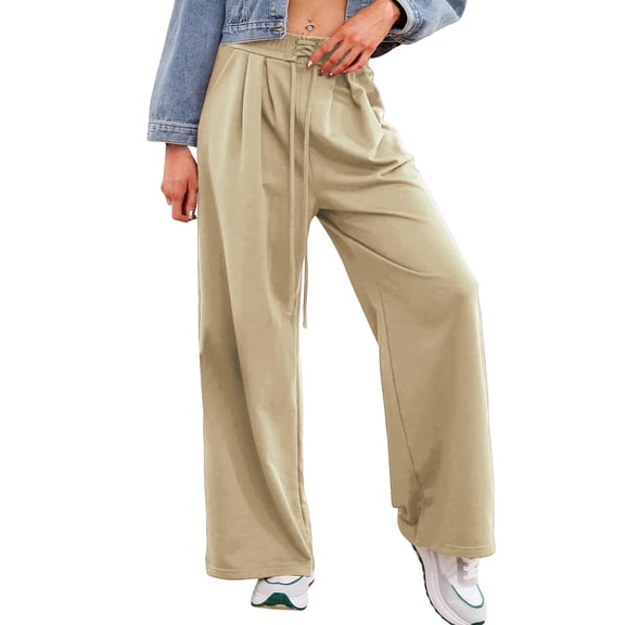 Womens Fall Winter Corduroy Wide-Leg Pants Drawstring Pockets Loose Flowy Ruffle Soft Comfy Fabric Casual Daily Office Weekend Fashion Ladies Outfit Khaki L