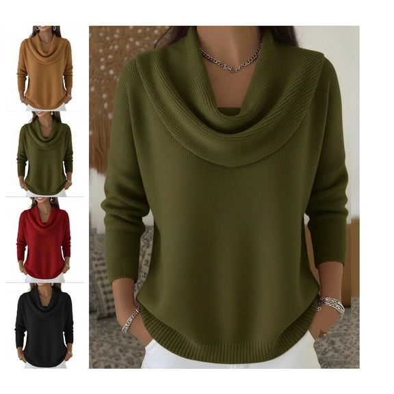 Womens Fall Winter Cowl Neck Sweater Long Sleeve Knitted Lightweight Oversized Pullover Tops Army Green XXL