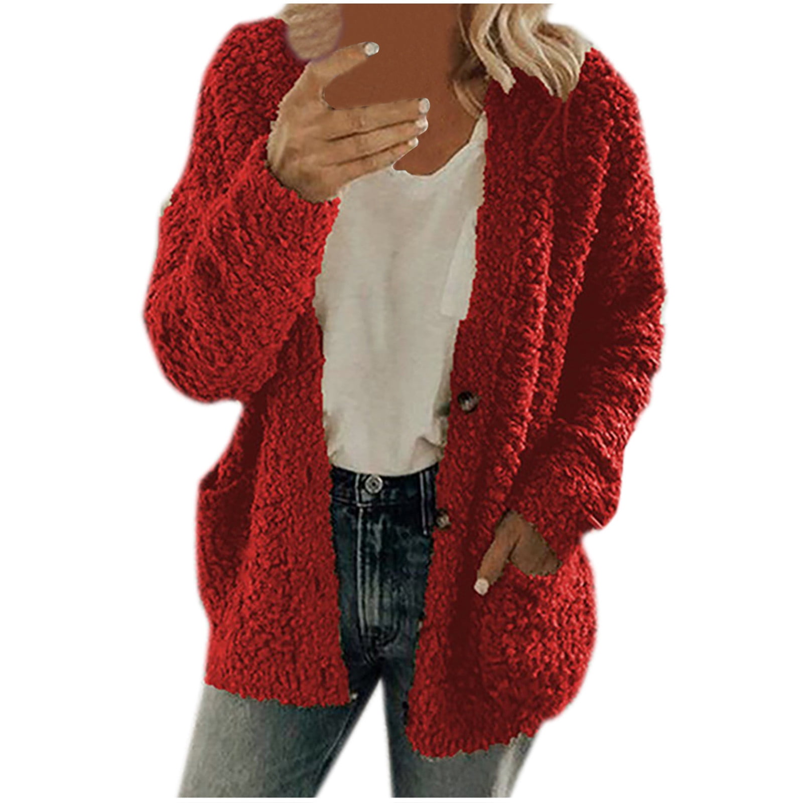 Lolmot Womens Long Sleeve Cardigan Loose Soft Drape Open Front Crochet  Sweater Sun Protection Coverups Casual Lightweight Cadigan with Pockets on  Clearance 