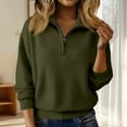 thumbnail image 1 of Womens Fall Winter Fashion Sweaters Quarter Zip up pullover Polo sweatshirt women casual trendy tops Army Green L, 1 of 7