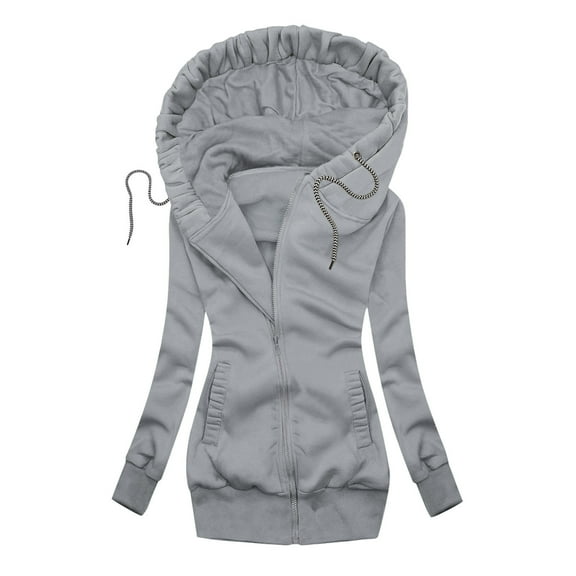 Womens Fall Winter Fleece Lined Zip up Hooded Sweatshirts Solid Color Warm Comfy Hoodies Long Sleeve Coat Jackets