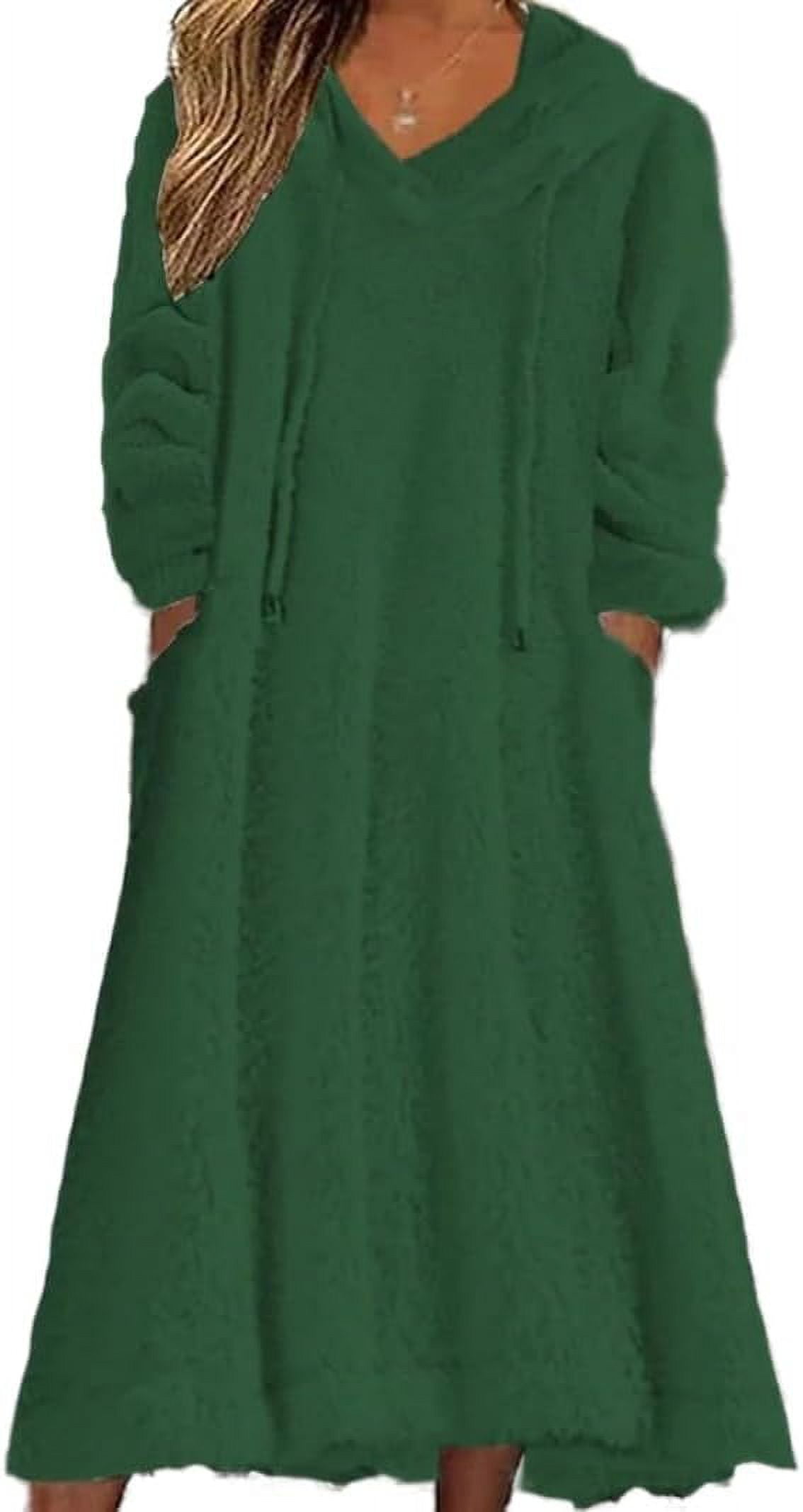 Tomwell Damen Herbst/Winter Kleid Lose Plüsch Kapuzenkleid Langes Kleid Fleece Langarm Pullover Casual Pyjama Kleid Mit Taschen A Blau S