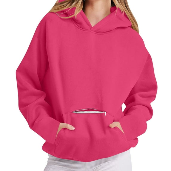 Womens Fall Winter Hoodies Ultra Soft Textured Long Sleeve Sweatshirt Round Neck Tops Pullover Sweater Blouses Lounge Warm Sweater with Pockets
