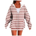 thumbnail image 1 of Womens Fall/Winter Jacket Striped Print Zip-Up Hoodie Cardigan Jacket, Long Sleeve Top With Pockets Everyday Casual Commuting, 1 of 4