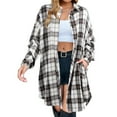thumbnail image 1 of Womens Fall Winter Lightweight Coats Long Plaid Flannel Shacket Jackets Womens Long Sleeve Button Color Block Shirt with Pockets Gray 3XL, 1 of 3