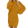 thumbnail image 1 of Womens Fall Winter Loose Sweater Dress Crew Neck Long Sleeve Furry Short Dresses Casual Fuzzy Outfits, 1 of 5
