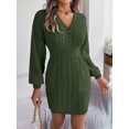 thumbnail image 1 of Womens Fall Winter Mini Dress Ribbed Knit Sweater Dress Casual Long Sleeve Sexy V Neck Bodycon Short Dress, 1 of 5