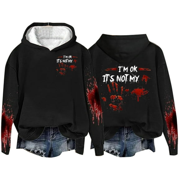Womens Fall Winter Oversized Hoodies Fleece Sweatshirts Halloween Graphic Print Long Sleeve Pullover Tops,Black 1,M