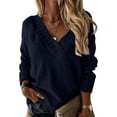 thumbnail image 1 of Womens Fall Winter Oversized Sweater Fashion Pullover V Neck Long Sleeve Loose Solid Knit Jumper Sweaters,Navy 2XL, 1 of 3