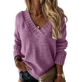 thumbnail image 1 of Womens Fall Winter Oversized Sweater Fashion Pullover V Neck Long Sleeve Loose Solid Knit Jumper Sweaters,Purple L, 1 of 3