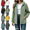 thumbnail image 1 of Womens Fall Winter Rain Jacket Waterproof Drawstring Hooded Long Sleeve Active Windbreaker Solid Color Casual Coat with Pockets, 1 of 9