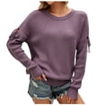 thumbnail image 1 of Womens Fall Winter Sweater Round-Neck Lace Up Sleeves Pullover Sweaters Knitting Long Sleeve Causal Loose Sweatshirt Tops, 1 of 5