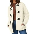 thumbnail image 1 of Womens Fall Winter Warm Jacket Oversized Faux Shearling Horn Button Coats Long Sleeve Crew Neck Loose Outerwear with Pockets, 1 of 6
