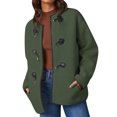thumbnail image 1 of Womens Fall Winter Warm Jacket Oversized Faux Shearling Horn Button Coats Long Sleeve Crew Neck Loose Outerwear with Pockets, 1 of 6