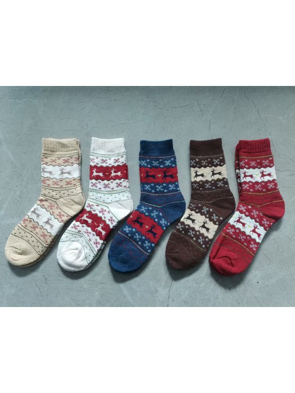 Womens Fall Winter Warm Thick Knit Vintage Casual Crew Socks - Assorted Styles