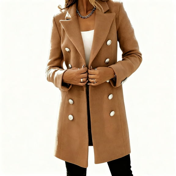 Womens Fall Winter Wool Coats Double Breasted Peacoat Trench Coats