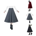 thumbnail image 1 of Womens Fall Winter Wool Skirt High Waisted Pleated A Line Flowy Midi Skirt with Pockets, 1 of 8