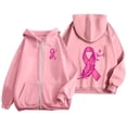 thumbnail image 1 of Womens Fall Zip Up Hoodies Breast Cancer Awareness SweatshirtsSurvivor Support Shirts Women, Drawstring, Pink Ribbon Print Long Sleeve Winter Comfy Track Jackets with Pocket Pink 3XL, 1 of 7