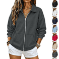 thumbnail image 1 of Womens Fall Zip Up Sweatshirts No Hood Oversized Casual Classic Long Sleeve Collar Full Zipper Jackets with Pockets Dark Gray L, 1 of 9