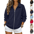 thumbnail image 1 of Womens Fall Zip Up Sweatshirts No Hood Oversized Casual Classic Long Sleeve Collar Full Zipper Jackets with Pockets Navy 3XL, 1 of 8