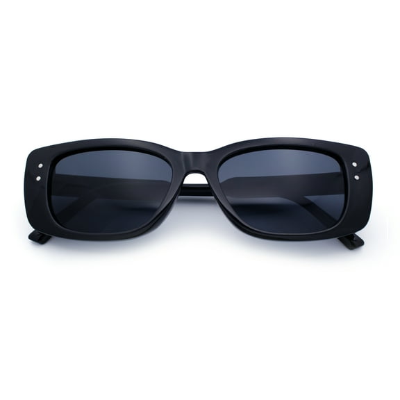 Womens Fancy Mod Fashion Rectangle Minimal Simple Plastic Sunglasses All Black